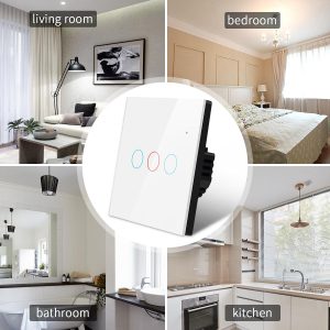 Intrerupator smart touch iUni 3F, Wi-Fi, Sticla securizata, LED, Black